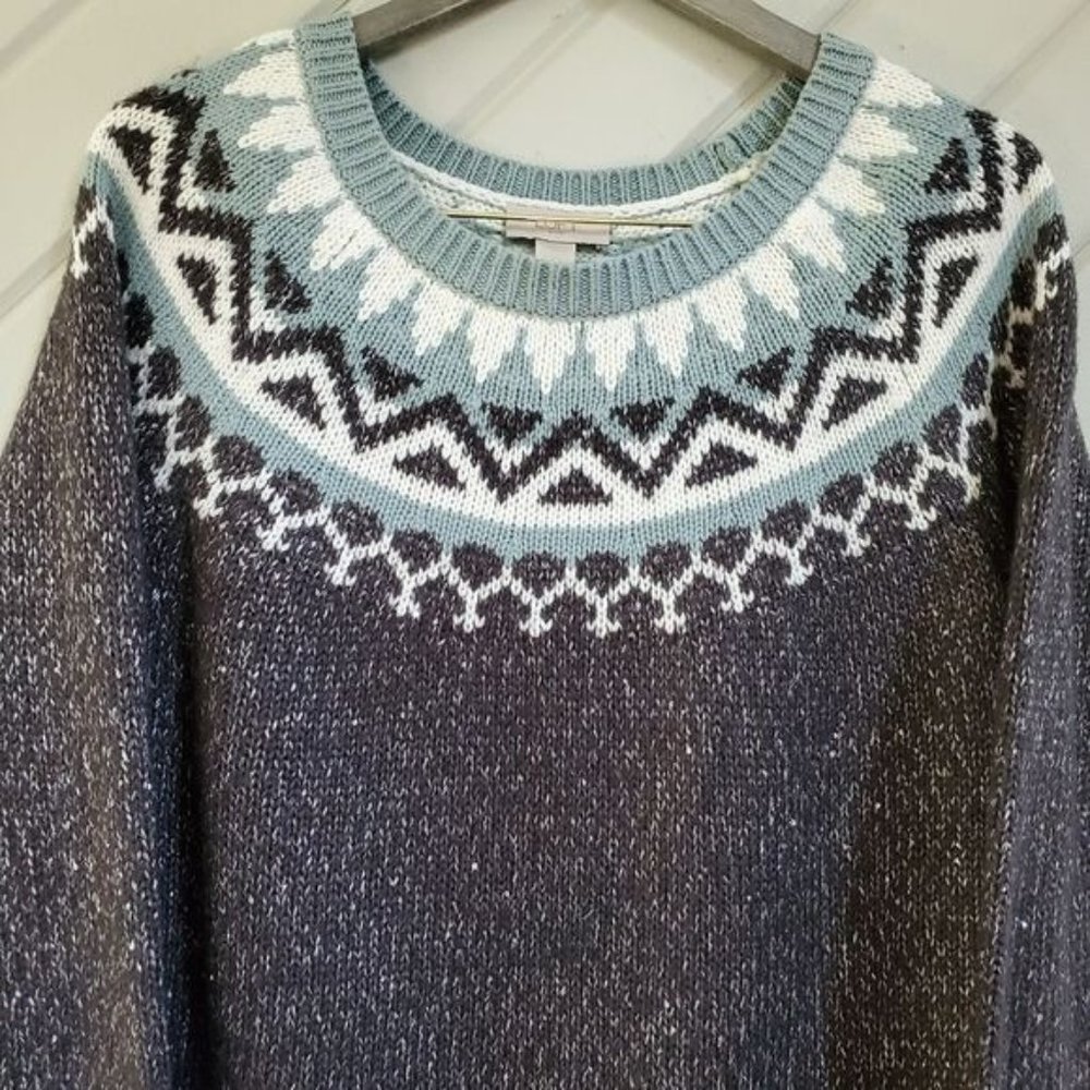❗gone❗Loft Nordic Sparkle Fair Isle CREW Neck Sweater - Picture 2 of 7